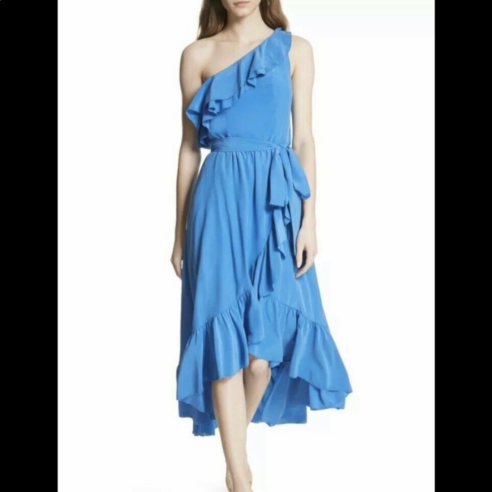 Joie Damica Dress One Shoulder Wrap Silk Blue Sz XS NWT